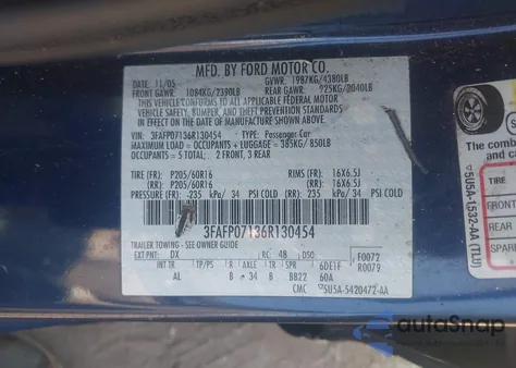 2006 Ford Fusion Se из США, поврежденный, VIN 3FAFP07136R130454